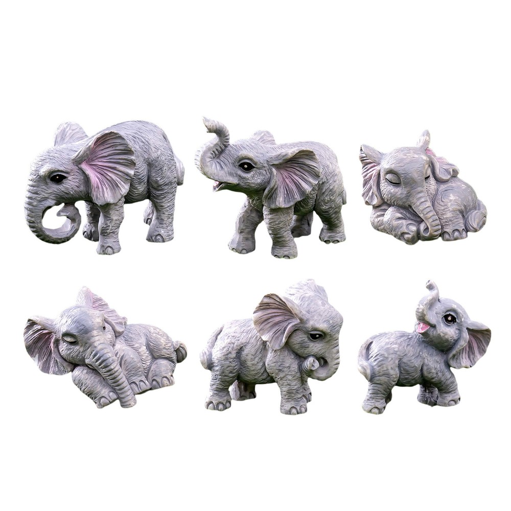 6pcs Resin Elephant Mini Figurine Statue animal figurine Decorate Ornament