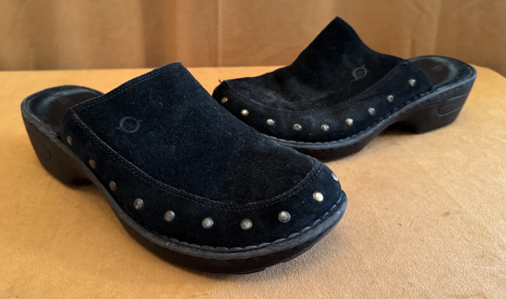 10 Born Majesty Black Suede Leather Studded Clogs Shoes Slip-On Mule women