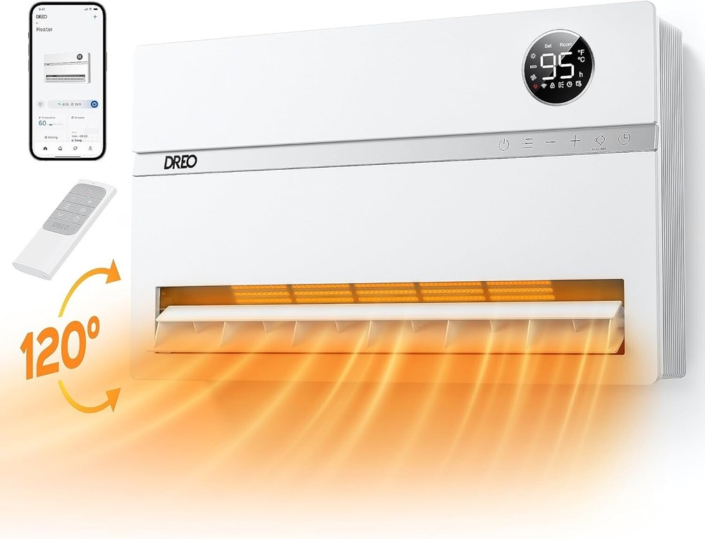 Elegant Wall-Mounted Electric Heater - 215 Sq Ft Coverage with Smart Control