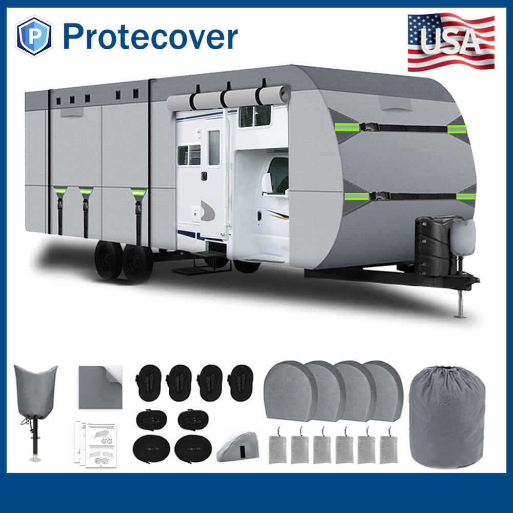 RV Cover Upgraded 8 Layers Top Windproof Travel Trailer Cover for 27' to 30' RV