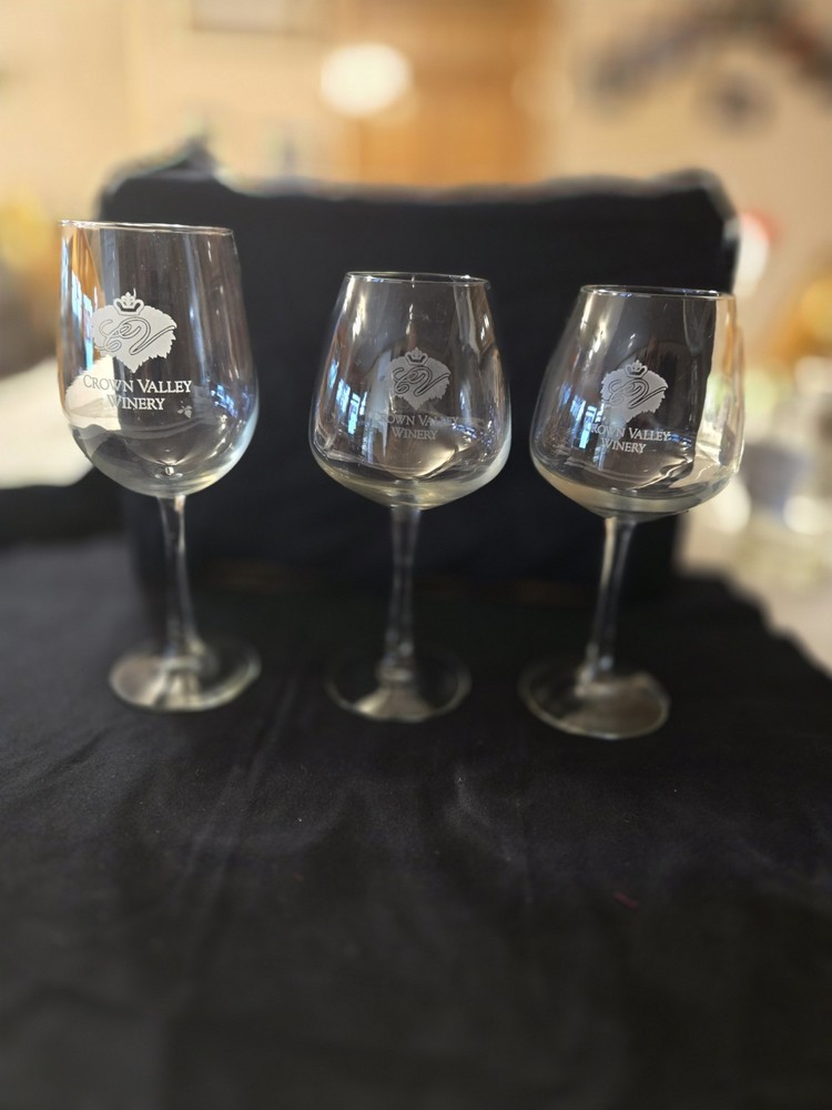 Discontinued Large Crown Valley Stemmed Wine Glass Set of 3 Engraved
