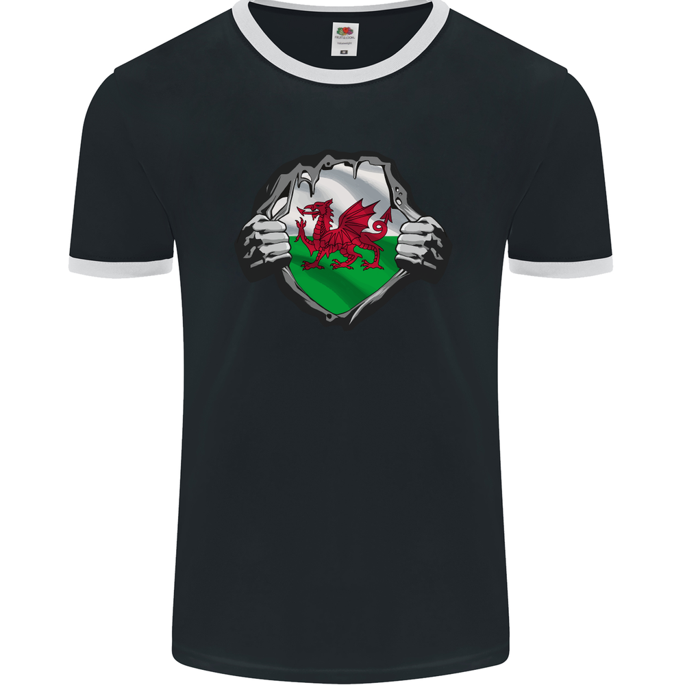 Welsh Flag St Davids Day Ripped Gym Wales Mens Ringer T-Shirt FotL