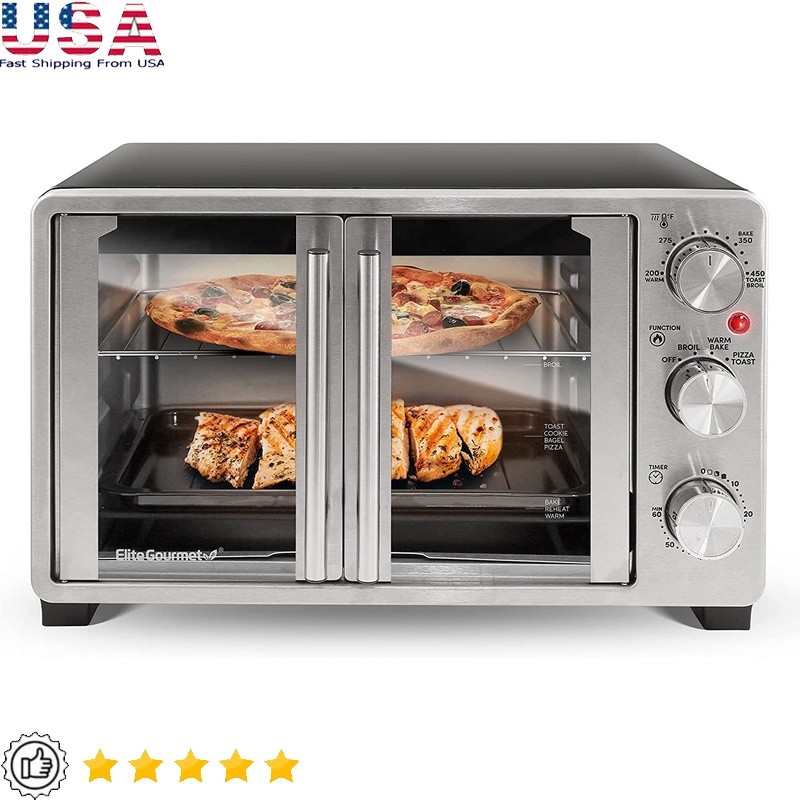 Double French Door Convection Toaster Oven 1500W Bake Toast Roast Pizza with Timer-image
