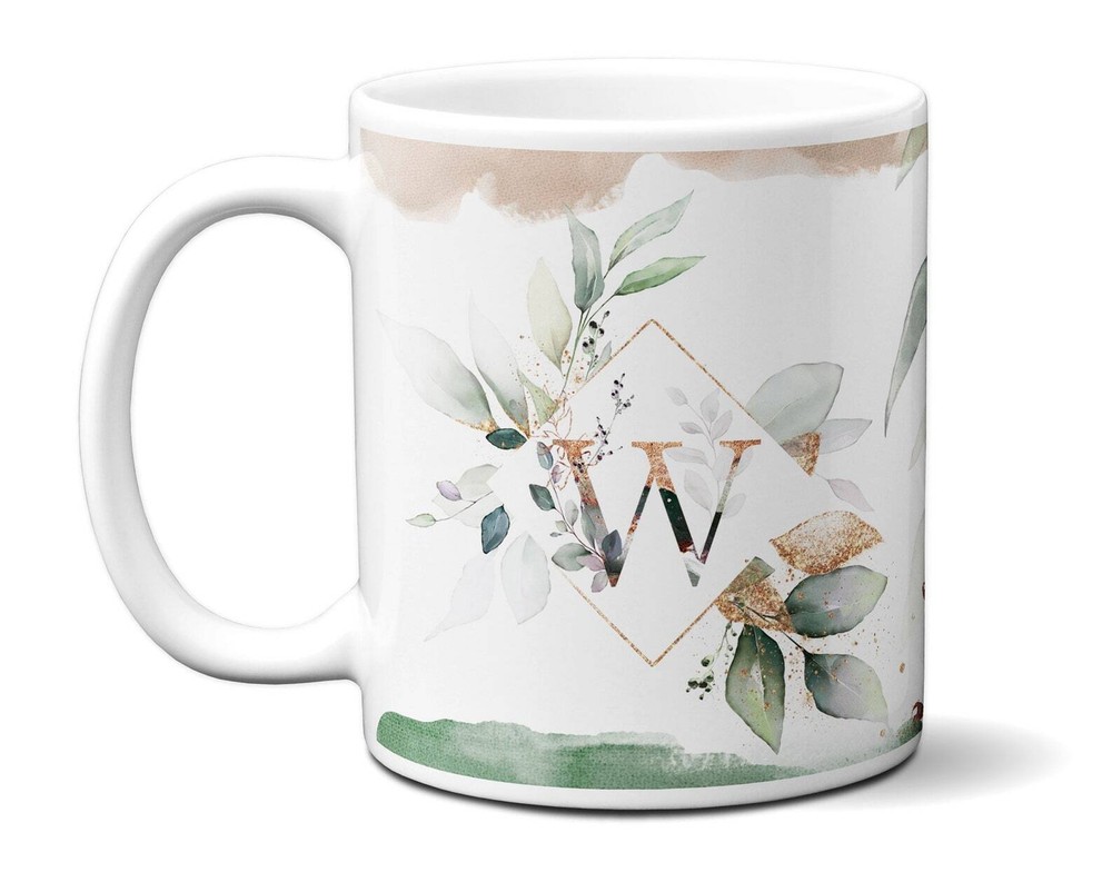Nombre Personalizado & Monograma Inicial Letra Floral Alfabeto Taza Acuarela F