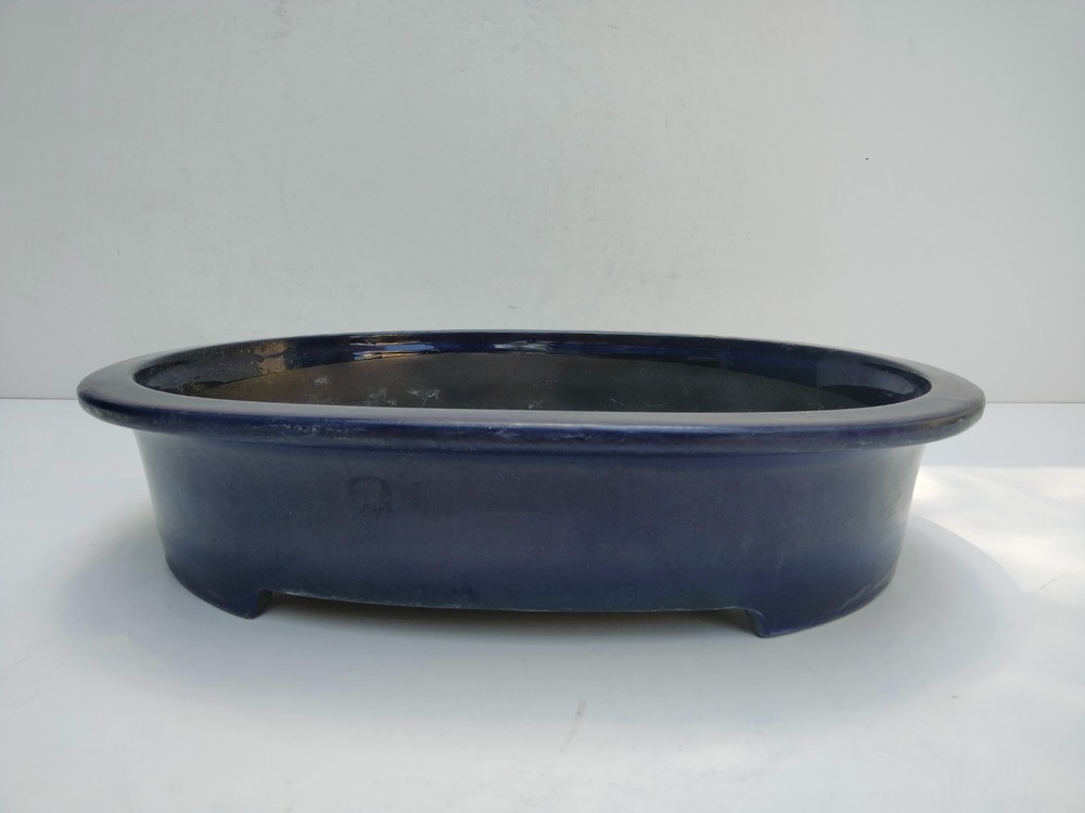 TOKONAME GAKUJYU Navy Glazed Oval Bonsai Pot Deep 47 cm 18.5 inches