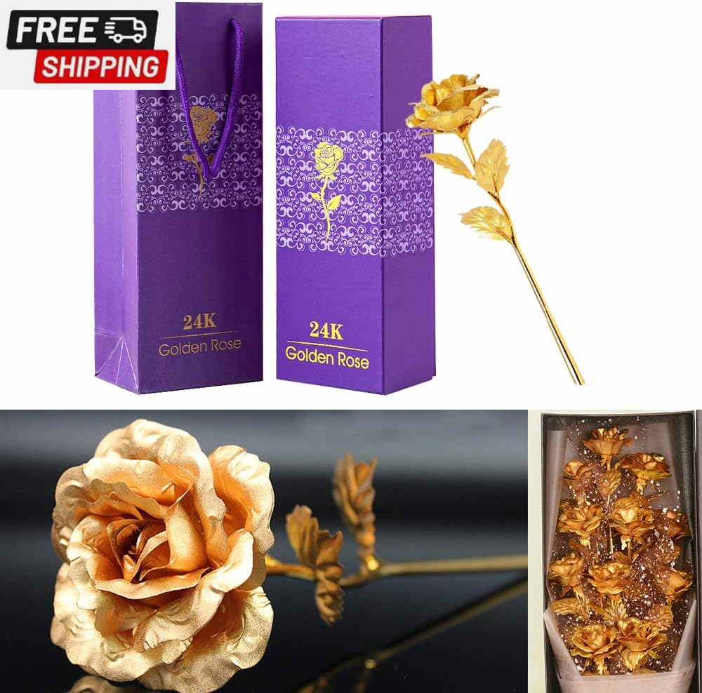 24K Forever Rose Golden Rose, Gold Dipped Rose 24K Rose Flower with Gift Box and