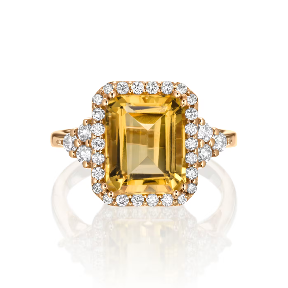 Engagement Ring 4.00 Ct Natural Emerald Cut Citrine Diamond Fine 14K Gold