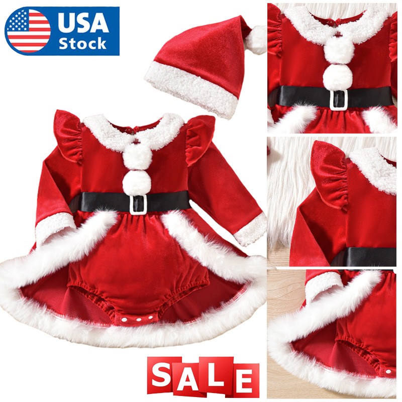 Newborn Baby Girl Christmas Xmas Romper Jumpsuit Tutu Dress Outfit Clothes Set