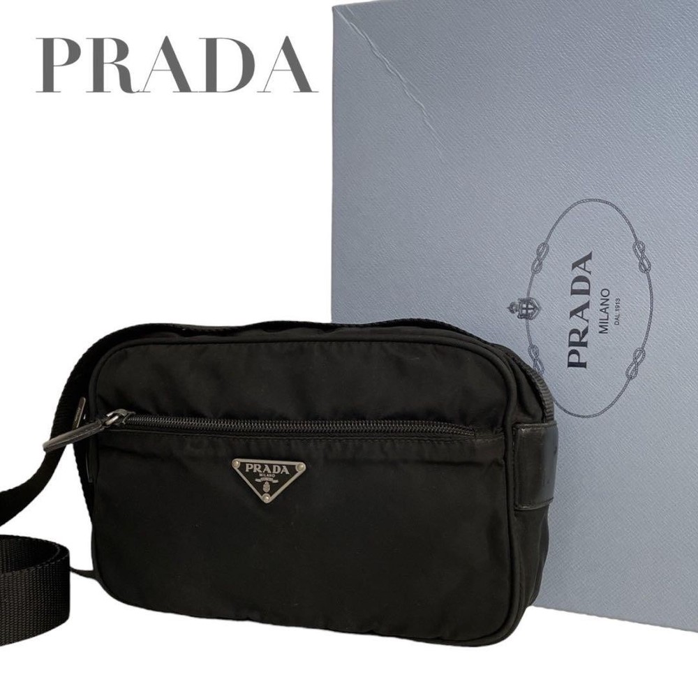 Prada Black Nylon Triangle Logo Camera Crossbody Bag 15x24cm Authentic