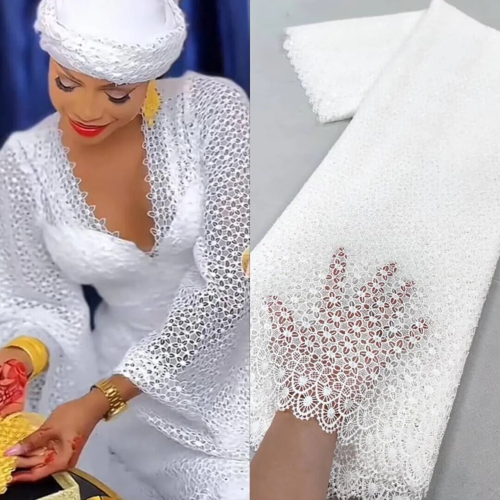 2024 African Embroidered French Cord Lace Fabric for High-End Bridal Wedding Dresses