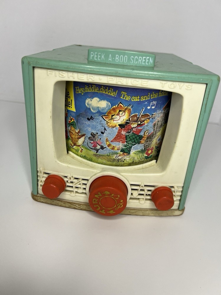 Vintage 1960s Fisher Price Peek A Boo TV Toy with Music Hey Diddle Diddle