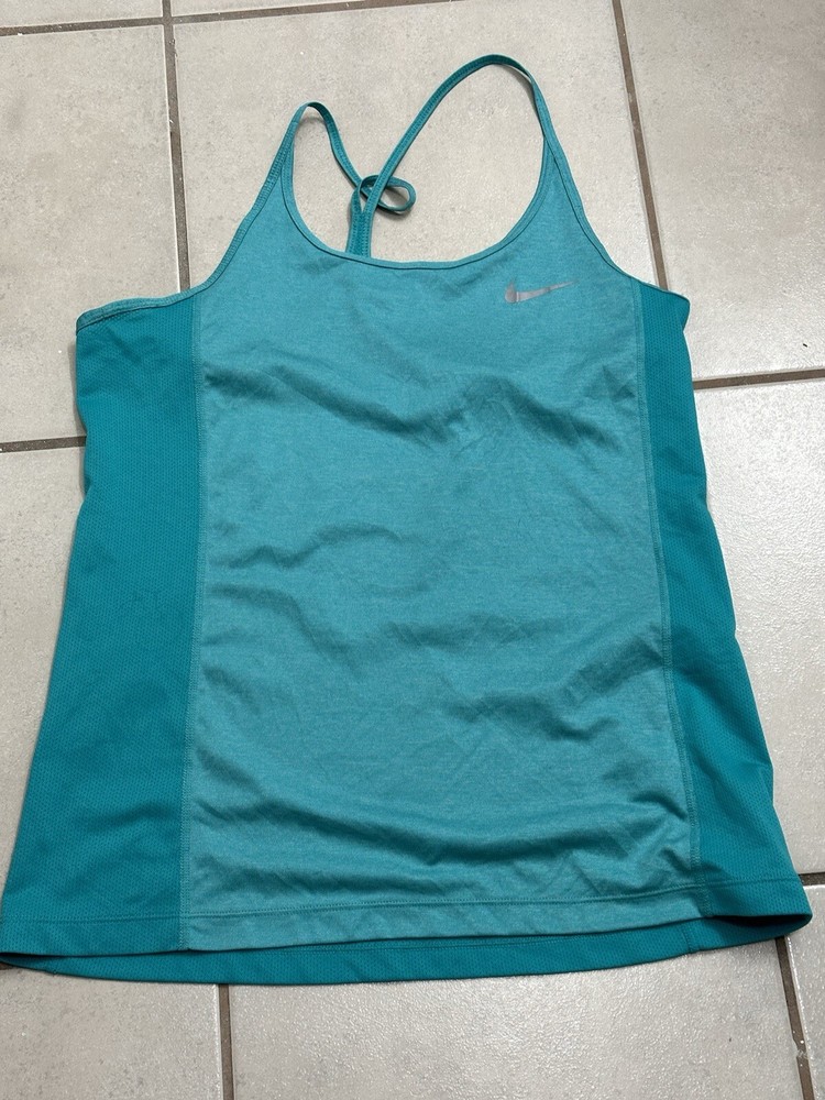 Nike Women Athletic Dri-Fit Green/Blue Tank Top size M