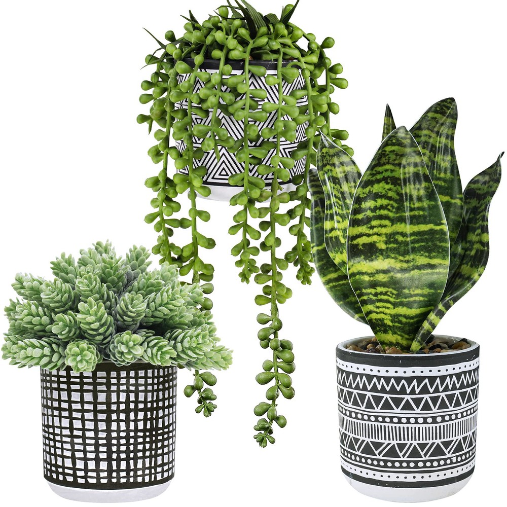 3 Pcs Small Artificial Succulent Hanging Plants Faux Tropical Decor