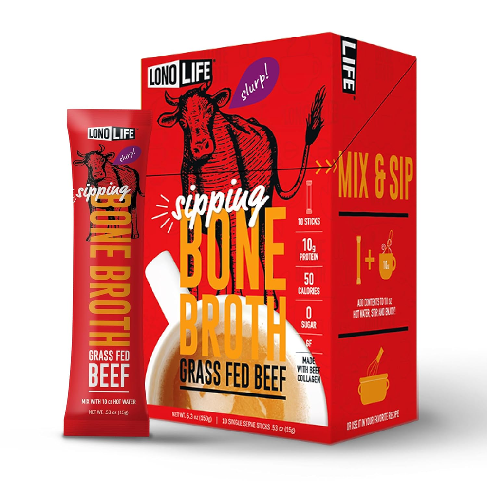 Lonolife Beef Bone Broth Powder Mix | Grass-Fed, 10G Protein | Collagen-Rich, Ke