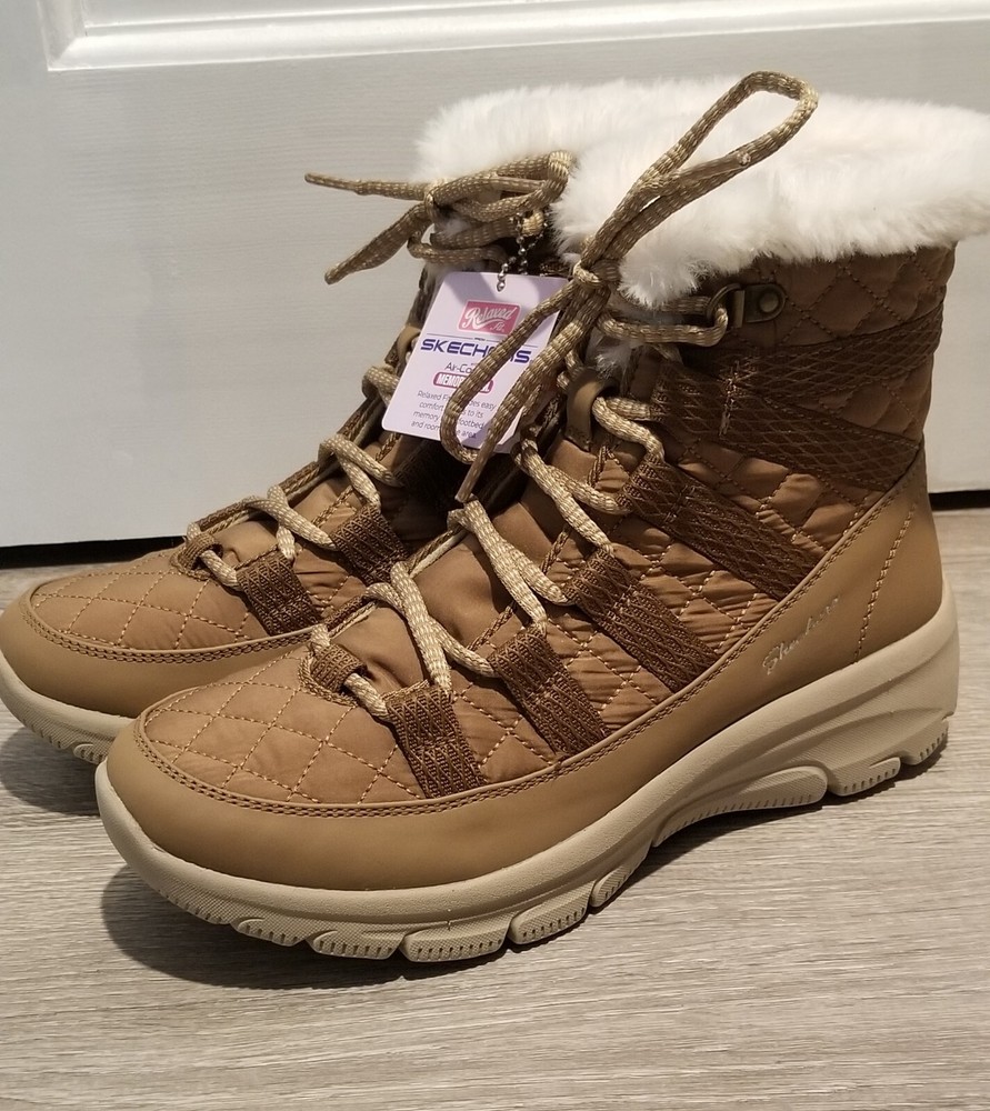 SKECHERS WOMENS LIGHT BROWN FAUX FUR EASY GOING MORO STREET RELAXED FIT 7.5