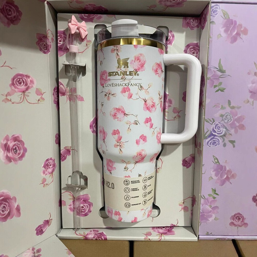 Bottles Love Shack Fancy40oz1.18L Tumbler Cup Ribbon Rosa Mug Xmas Gift W/ Straw