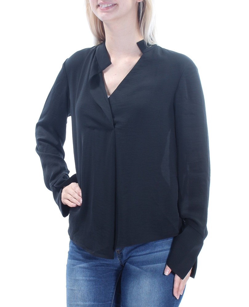 RACHEL ROY Womens Black Sheer Long Sleeve V Neck Top Size: 4