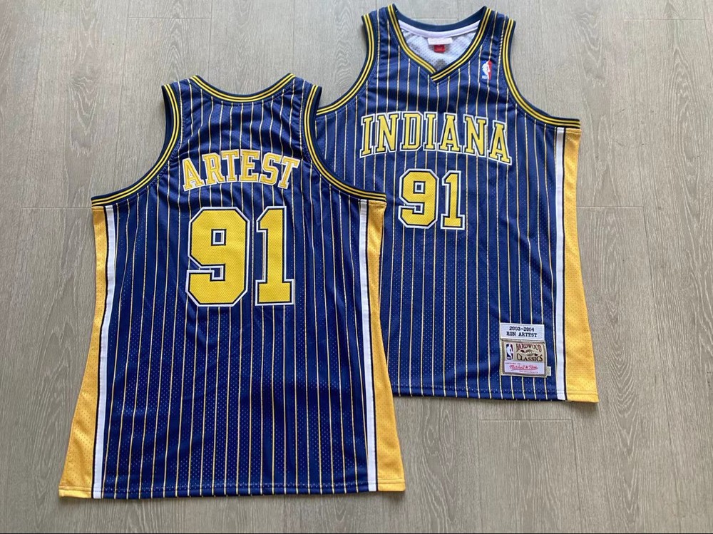 Indiana Pacers Ron Artest blue Pinstriped basketball retro jersey