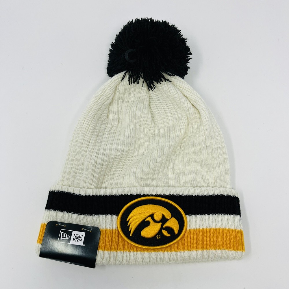 New Era NCAA Iowa Hawkeyes Mens Beanie Toboggan Winter Hat Cap Pom Retro Knit
