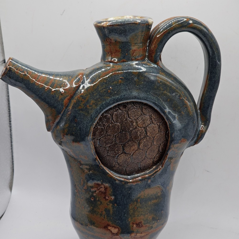 Vintage Ralph Signed Studio Art Pottery Footed Vase Pitcher Numbered 8 Inches