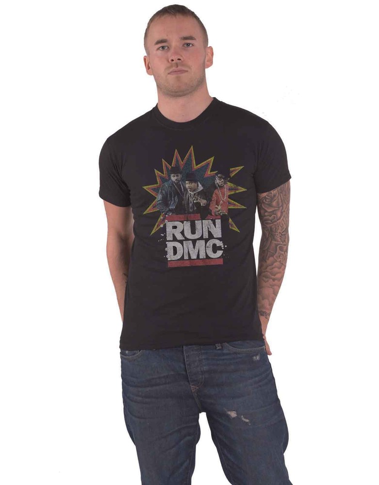 Run DMC POW Distressed Logo Official Mens Black Band T-Shirt