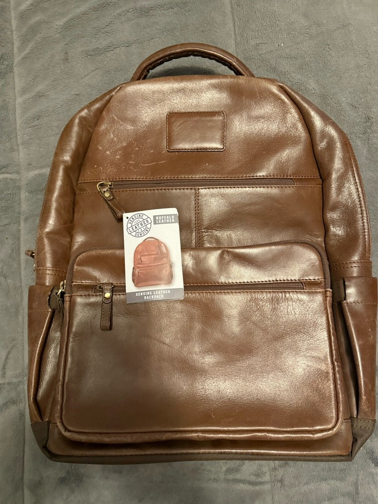 NEW BROWN BUFFALO Genuine Leather Backpack LAPTOP CASE 16x10x7.5 RETAIL 249.95