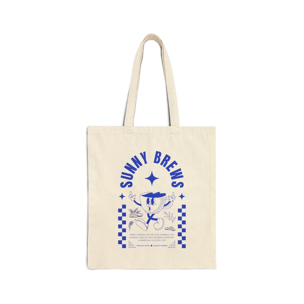 Sunny Brews Cotton Canvas Tote Bag Eco-Friendly Reusable Shopping Beach Bag