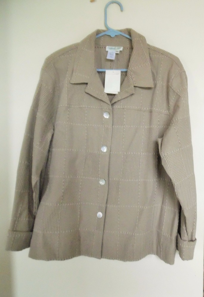 Coldwater Creek Sz L Patch Work Pattern Beige Jacket NWT