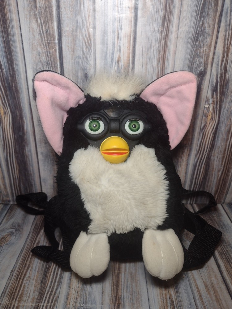 1999 BLACK & WHITE Green Eyed FURBY BACKPACK TIGER ELECTRONICS