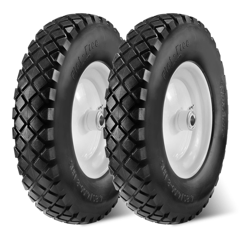 Wheelbarrow Tire 4.80 4.00-8 Flat-Free 4.80/4.00-8 Tire and Wheel w/Grease Fi...