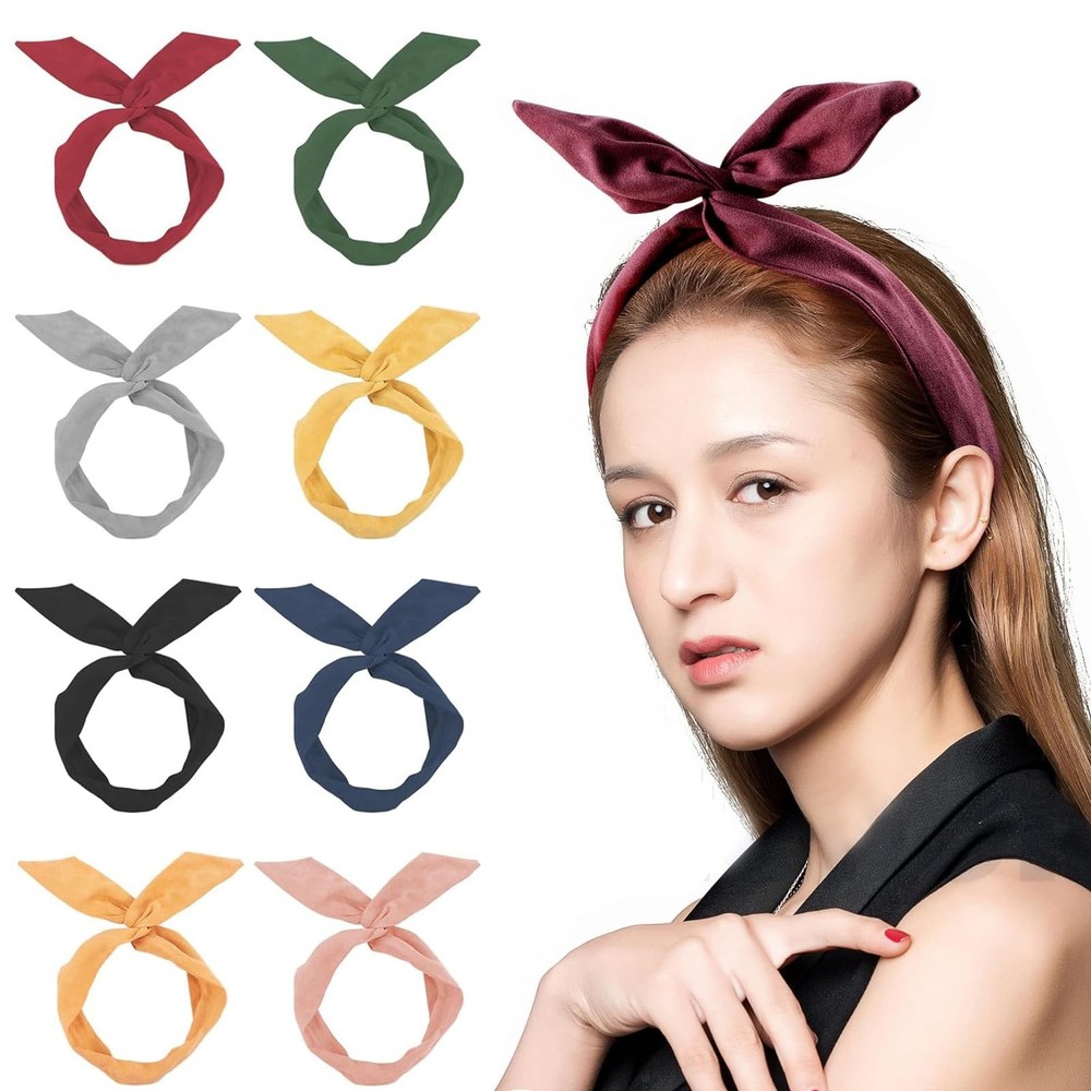 Framendino 9 Pack Solid Color Wire Headbands with Rabbit Ear Bows
