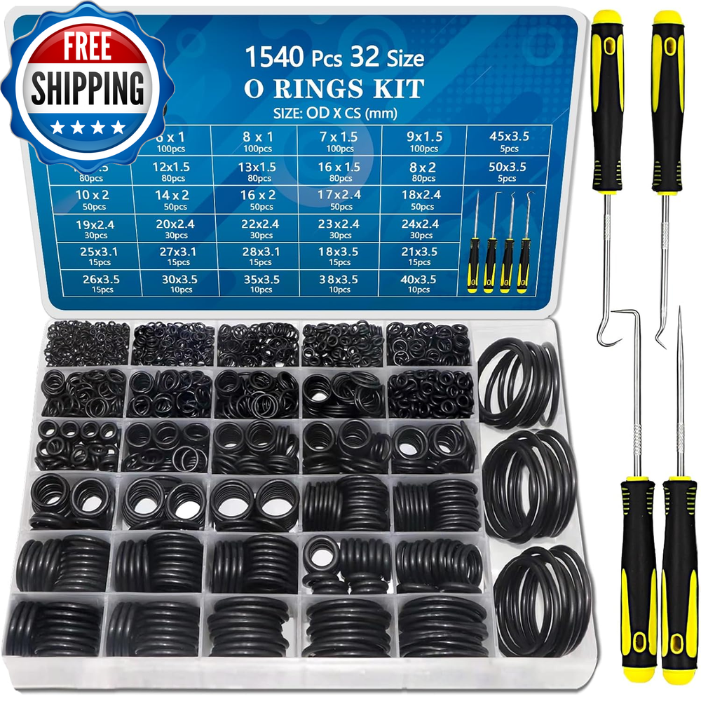 32 Size 1540 Pcs O Rings Assortment Kit Metric Nitrile Rubber Oring Set with 4 P