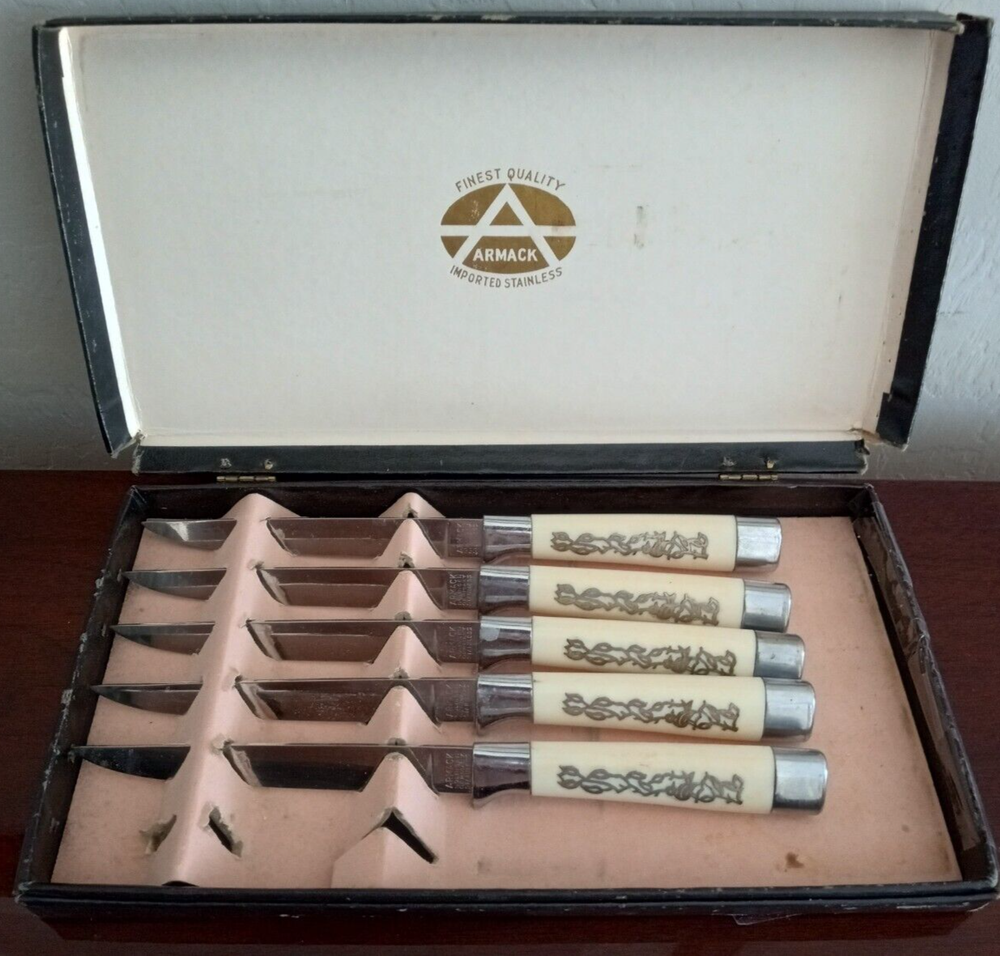 5 Armack Stainless Steel Cream Color Knives Solingen Germany