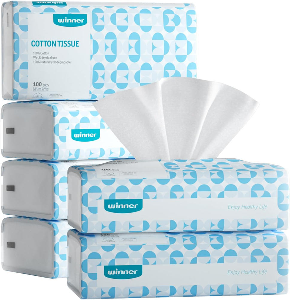 Soft Face Towels, 100% USDA Biobased Facial Towels, Unscented Cotton Tissues for