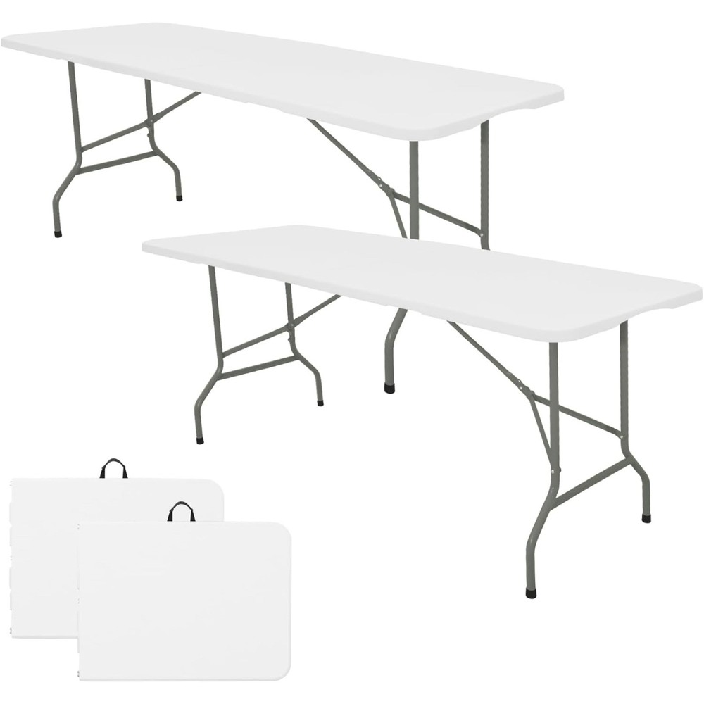 2-Pack 6-Inch Folding Table with Steel Legs & Carry Handle for Indoor Outdoor Picnic Camping