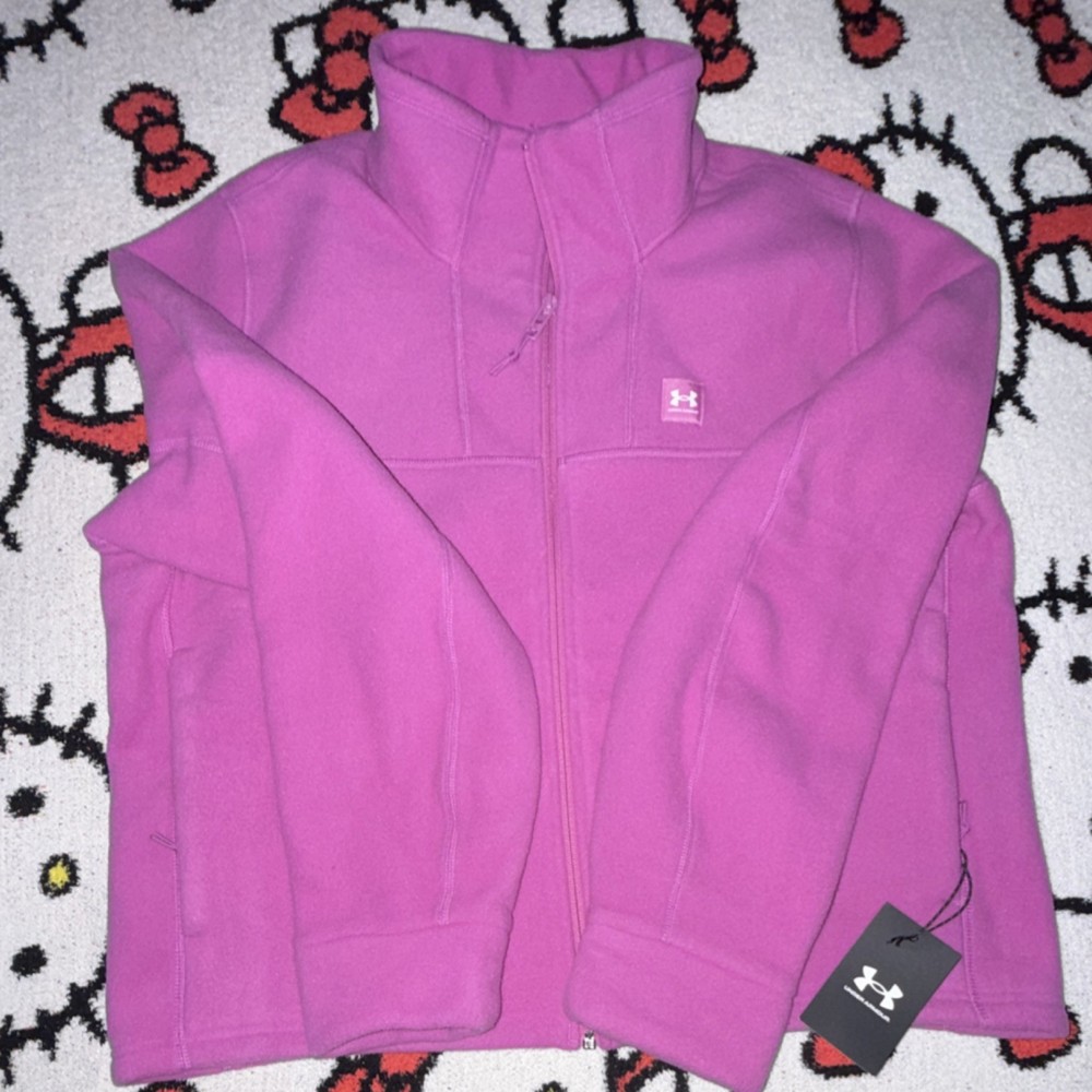 Under Armour Women's Pink Fleece Full Zip Jacket Size l Lightweight Pockets