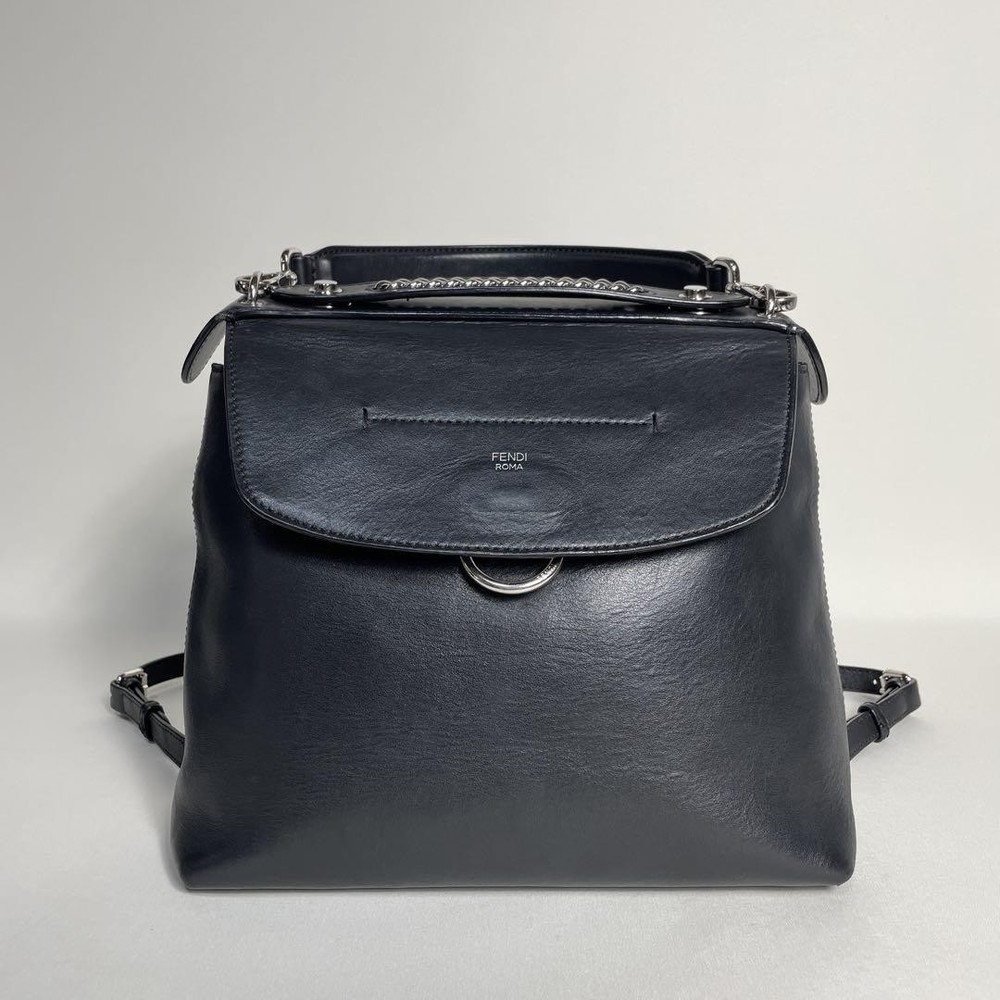 FENDI Black Leather 2Way Shoulder Bag Authentic G05091208