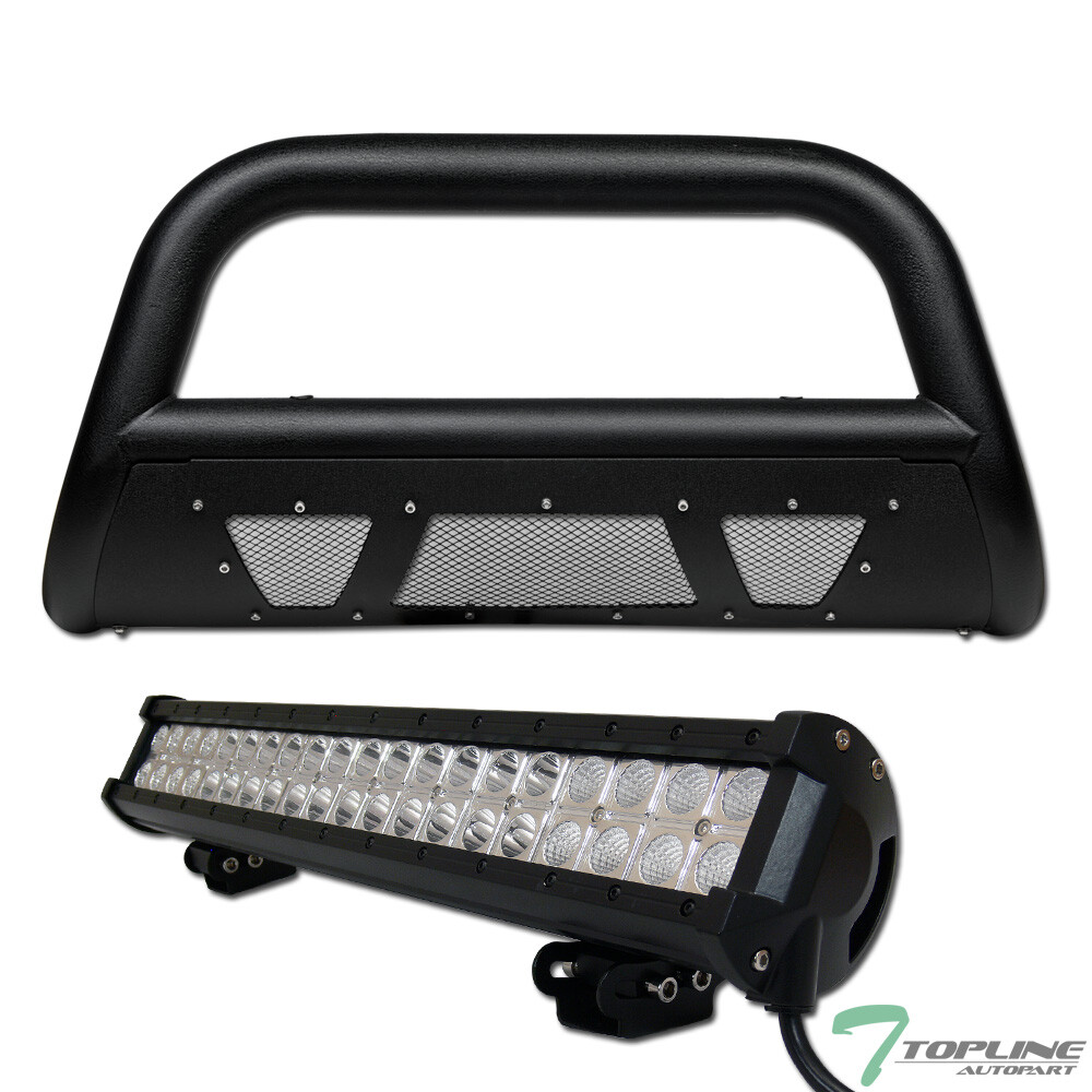 Topline For 2007-2018 Silverado 1500 Textured Blk Studded Mesh Bull Bar+120W LED