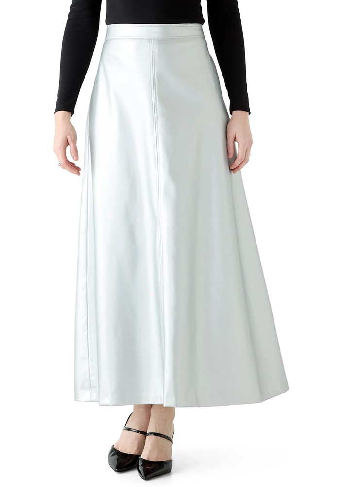 Vince Camuto Women's Faux-Leather Seamed Maxi Skirt - Silver Size Medium