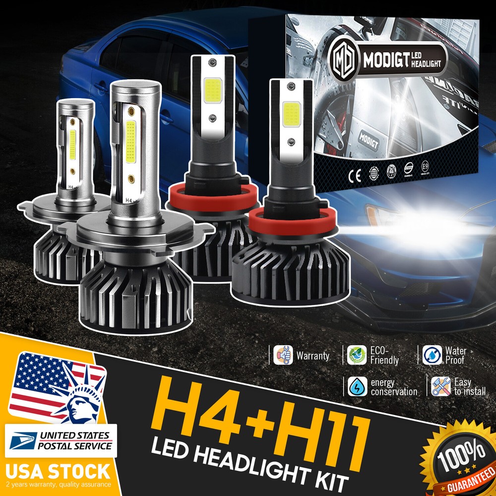 6000K COB H4+H11 LED Headlight Kit High Low Beam 100W 20000LM White Light