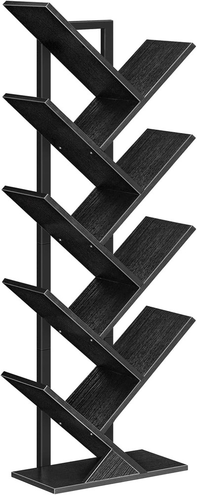 Tree Bookshelf 9-Tier Bookcase Wooden Shelves Floor Standing Storage Rack