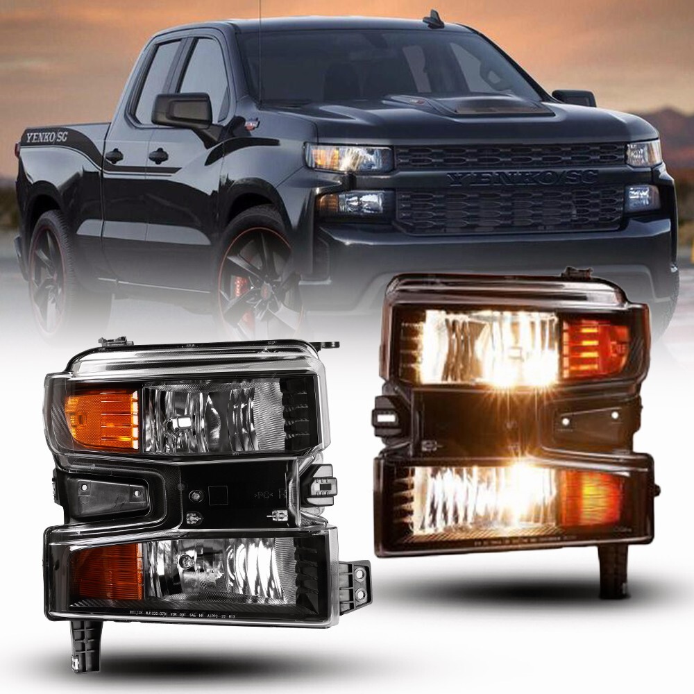 Pair LED Headlights For 2019 2020 2021 2022 Chevy Silverado 1500 Halogen L+R
