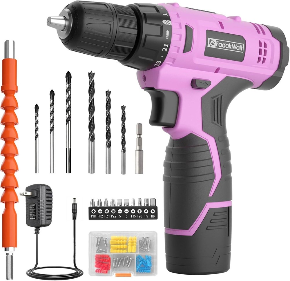 Cordless Drill Set, 12V Power Set with Battery and Charger, 3/8''...