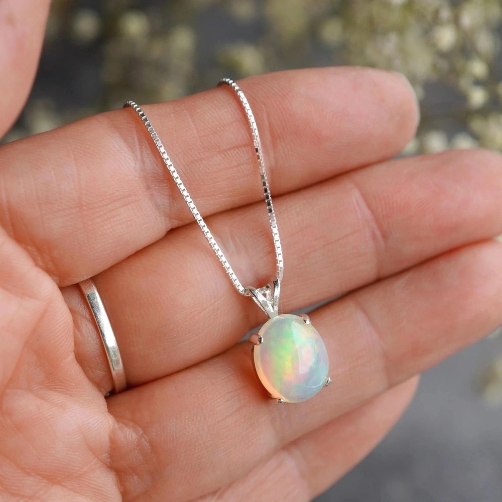 Natural Ethiopian Welo Opal Sterling Silver Pendant Necklace Gemstone 10 ct