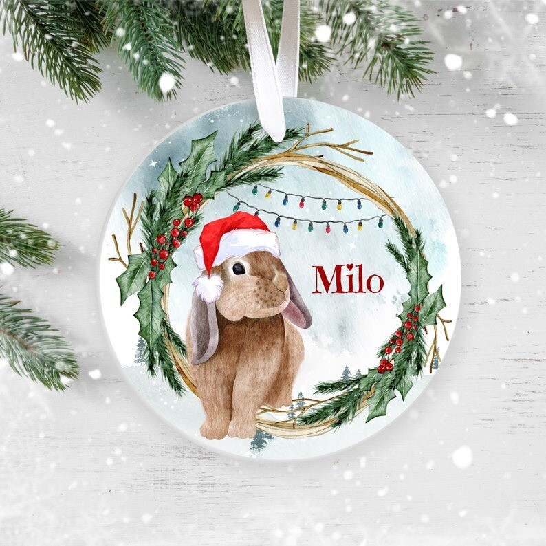 Bunny Christmas Ornament, Rabbit Bauble, Personalised Christmas Ornament, Chr...