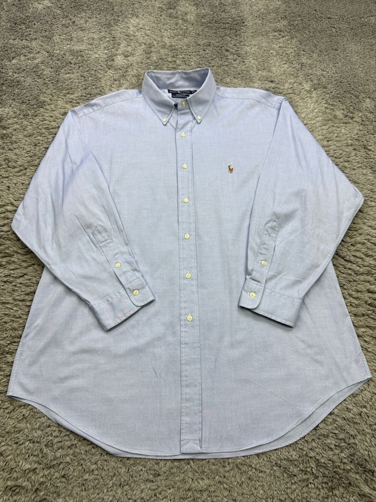 Ralph Lauren Shirt Men 17-33 Yarmouth Classic Fit Flesh Pony Pinpoint Oxford Vtg