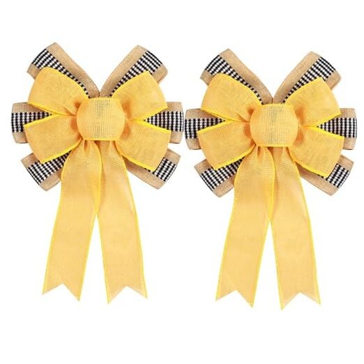 2 PCS Summer Wreath Bows with Yellow Burlap for Spring Decor