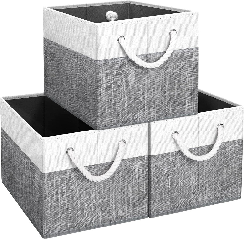 Foldable Fab Totes Storage Bins 3-Pack in White & Grey