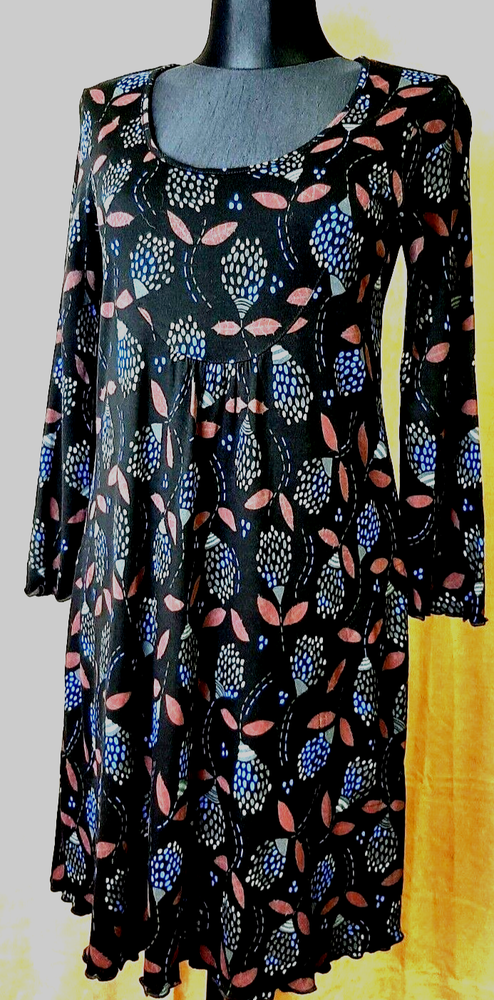 GUDRUN SJODEN a line lagenlook long sleeves dress size S jersey pockets EXC 16