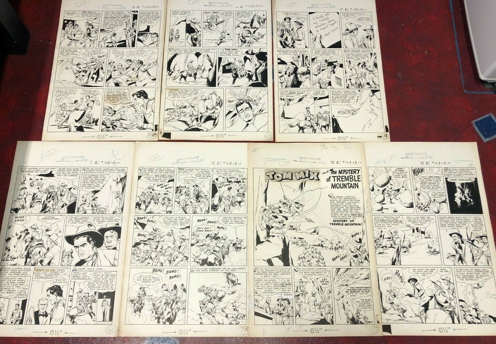 TOM MIX #32 original art COMPLETE 7 PG STORY tremble mountain WESTERN 1950 GUNS